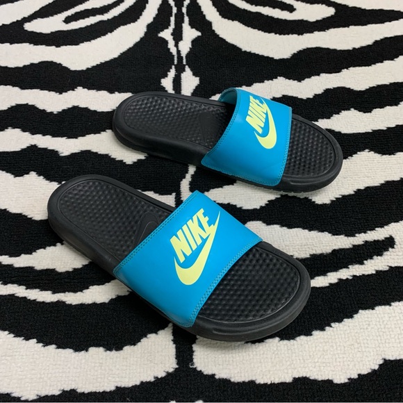 Nike Benassi Sport Slide Sandal Blue/Yellow Size 9 - Picture 2 of 8